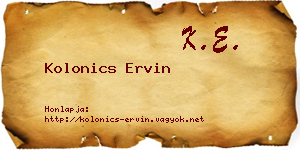 Kolonics Ervin névjegykártya